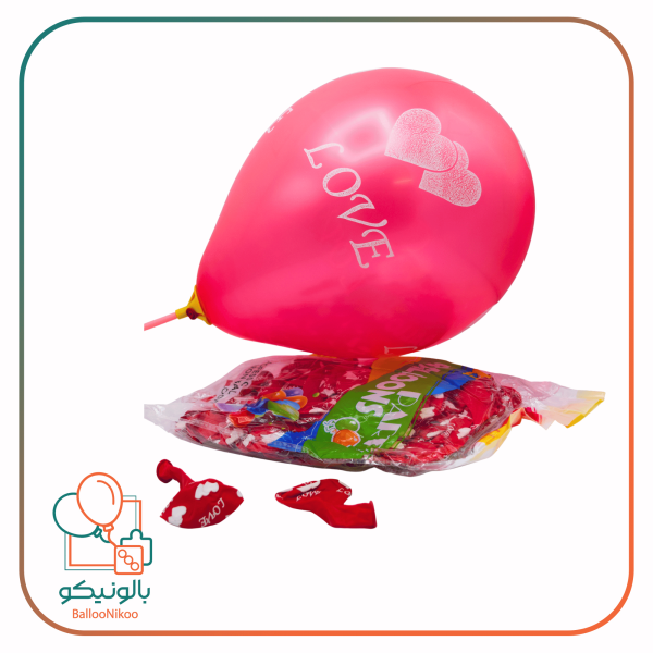 تصویر بادکنک لاو قرمز ۹ اینچ (چاپ سفید) (بسته ۱۰۰ عددی) 